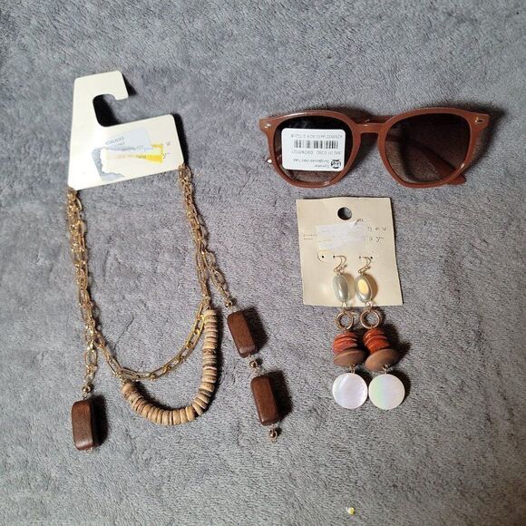 a new day Accessories - A New Day Womens Brown Beaded Nickel Free Dangle Statement Earring Accessory Set